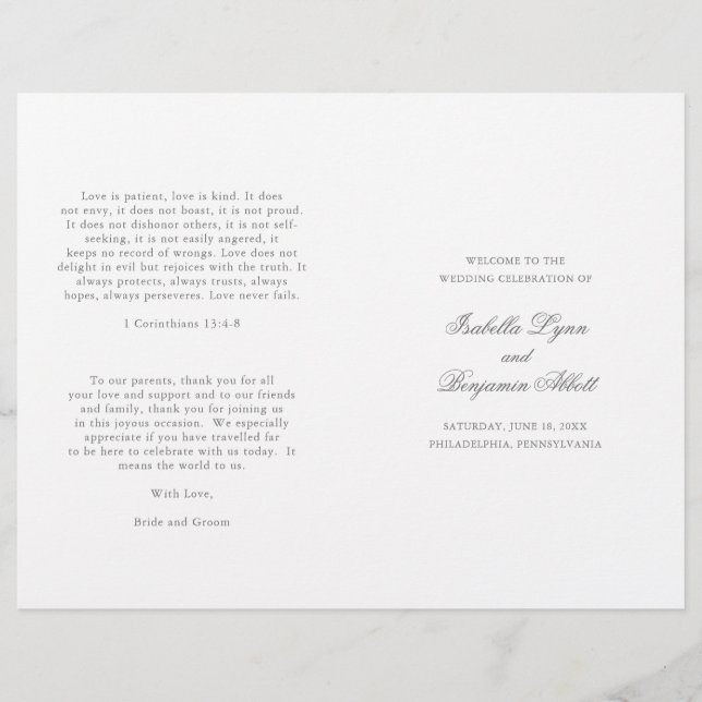 Traditional Grey Formal Elegant Wedding Program (Front)