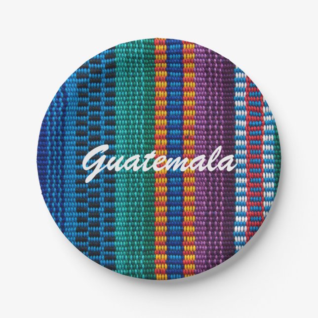 Traditional Guatemala fabric weave custom text Paper Plate (Front)