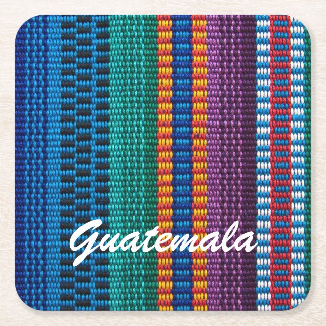 Traditional Guatemala fabric weave custom text Square Paper Coaster (Front)