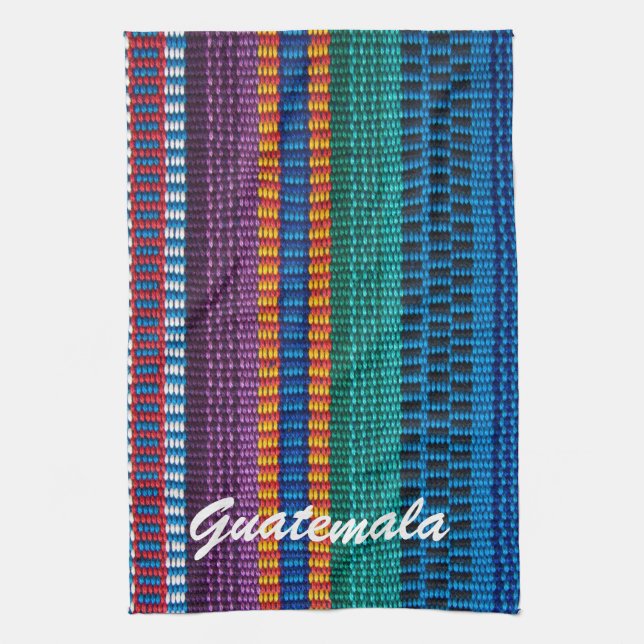 Traditional Guatemala fabric weave custom text Tea Towel (Vertical)