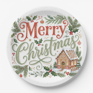 Traditional Hand Lettering Christmas Gingerbread Paper Plate