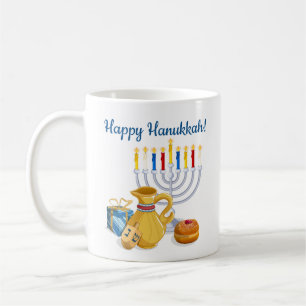 Traditional Happy Hanukkah Chag Sameach Menorah Coffee Mug