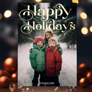 Traditional Happy Holidays Minimal 1 Photo Elegant Foil Holiday Card