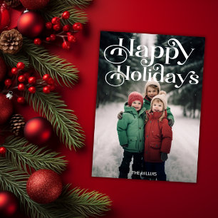 Traditional Happy Holidays Minimal 1 Photo Elegant Holiday Card