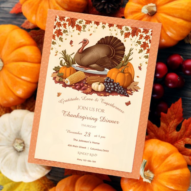 Traditional Harvest Feast Thanksgiving Dinner  Invitation (Creator Uploaded)