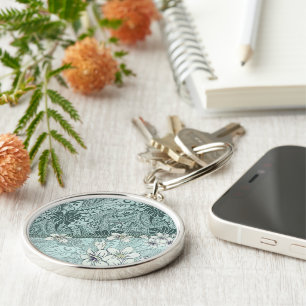 Traditional Hawaiian Seafoam Tapa and Plumeria Key Ring