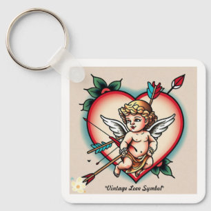 Traditional Heart with Cupid Key Ring