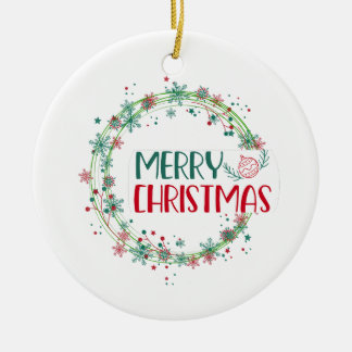 Traditional Holiday: Classic Merry ChrisMas Wreath Ceramic Tree Decoration