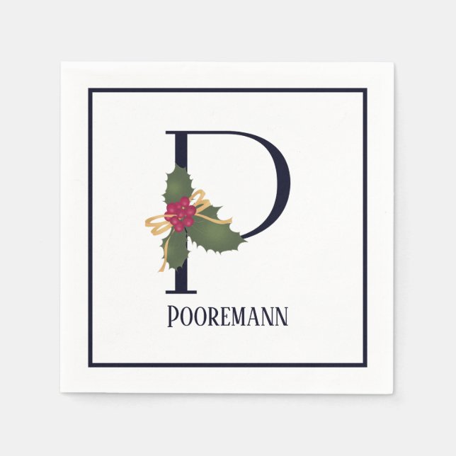 Traditional Holiday Monogram Letter P Paper Napkin (Front)