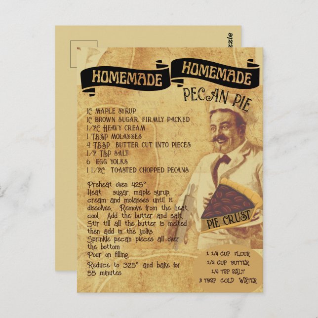 Traditional Holiday Pecan Pie Recipe  | Postcard (Front/Back)