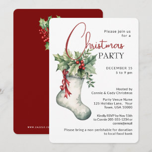 Traditional Holiday Stocking CHRISTMAS PARTY Invitation