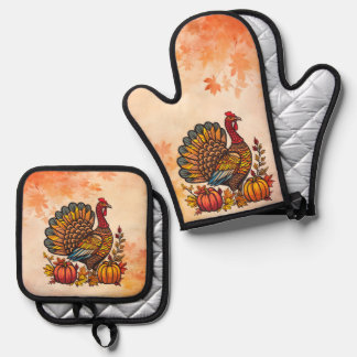 Traditional Holiday Thanksgiving Oven Mitt & Pot Holder Set