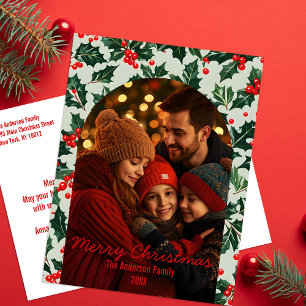 Traditional Holly Berry Arch Family Christmas Holiday Postcard