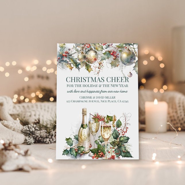 Traditional Holly Christmas Cheer New Home Holiday Card (New Home Christmas Card from the Holiday Moving Announcements Collection 
by Darling & May)