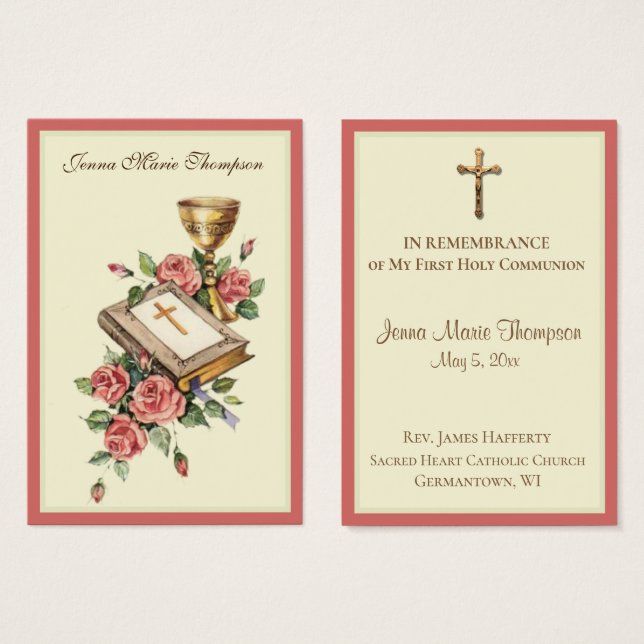 Traditional Holy Card Chalice First Holy Communion (Front & Back)