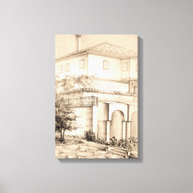 Traditional House Architecture Sketch Drawing Art Canvas Print (Front)