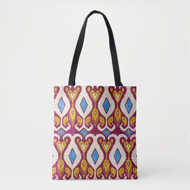 Traditional ikat fabric seamless pattern tote bag (Front)
