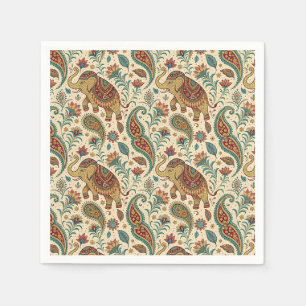 Traditional Indian Elephant Floral Paisley Pattern Napkin