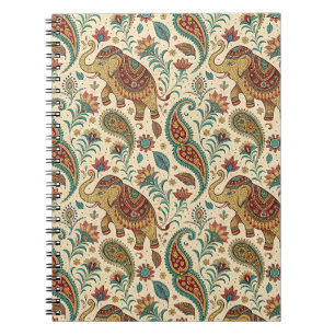 Traditional Indian Elephant Floral Paisley Pattern Notebook