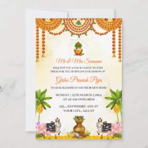 Traditional Indian Griha Pravesh Puja Invitation