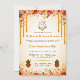 Traditional Indian Griha Pravesham Invitation