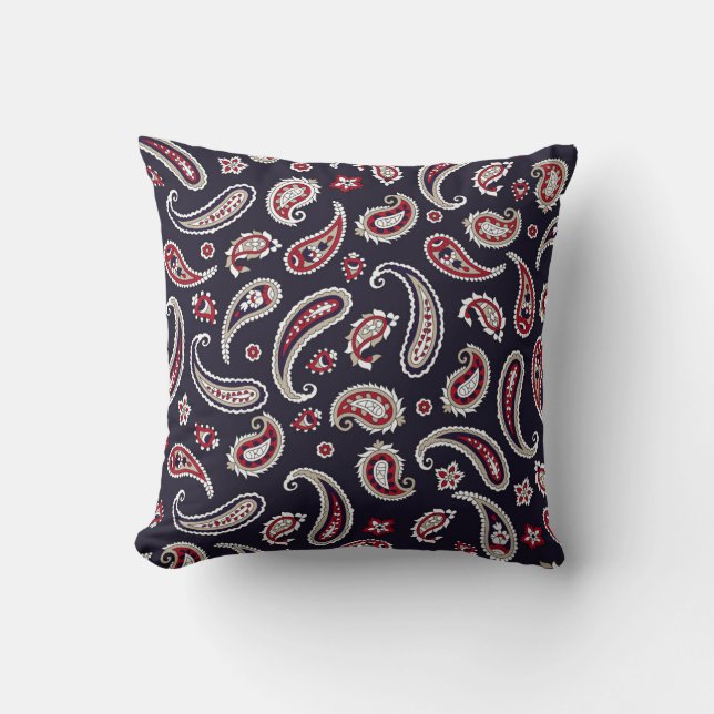 Traditional Indian paisley, navy pattern. Cushion (Front)