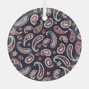 Traditional Indian paisley, navy pattern. Glass Tree Decoration