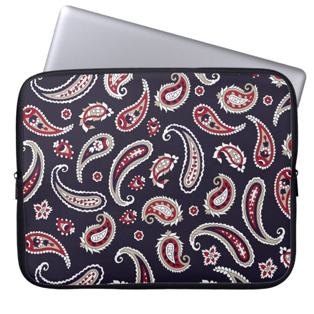 Traditional Indian paisley, navy pattern. Laptop Sleeve (Front)
