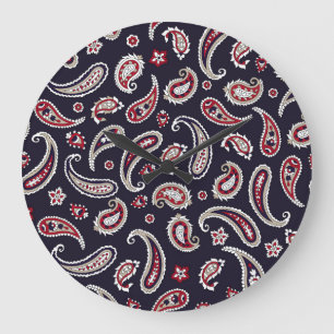 Traditional Indian paisley, navy pattern. Large Clock