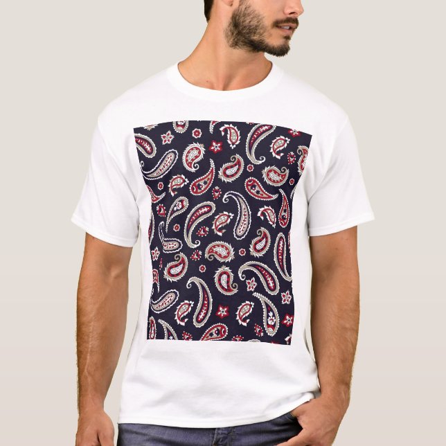 Traditional Indian paisley, navy pattern. T-Shirt (Front)