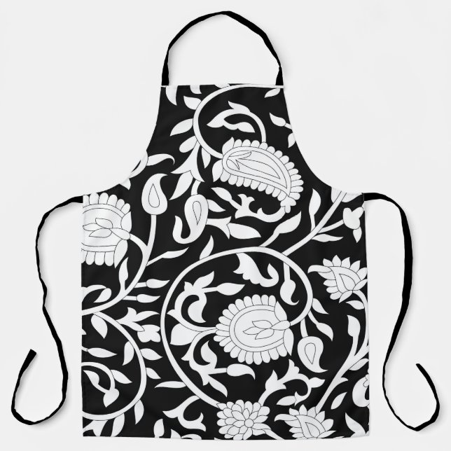 Traditional indian paisley pattern on black and wh apron (Front)