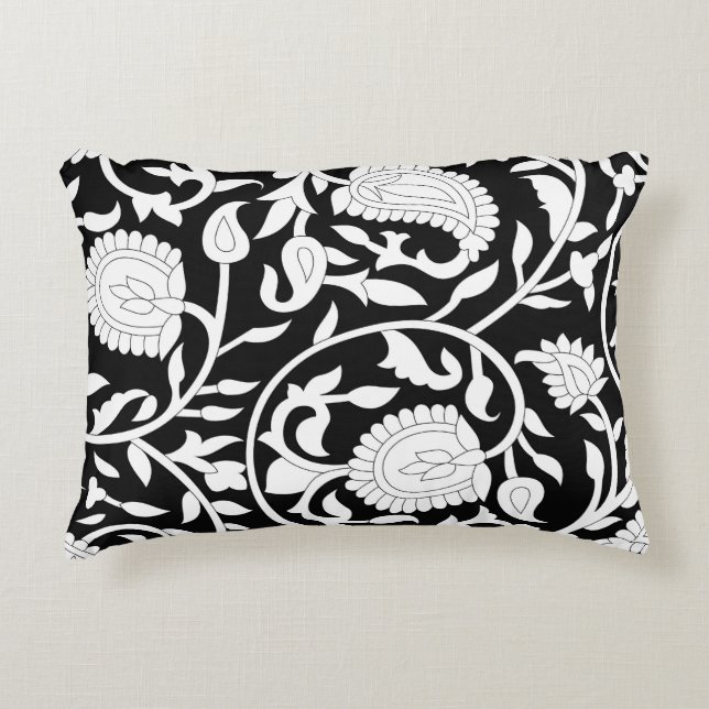 Traditional indian paisley pattern on black and wh decorative cushion (Front)