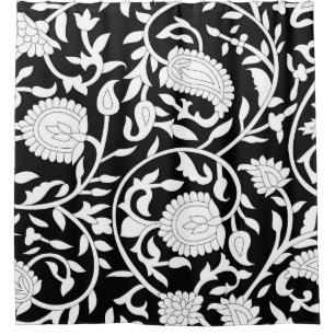Traditional indian paisley pattern on black and wh shower curtain