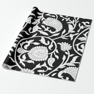 Traditional indian paisley pattern on black and wh wrapping paper