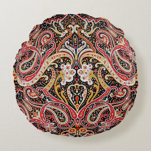 traditional indian paisley pattern round cushion (Front)