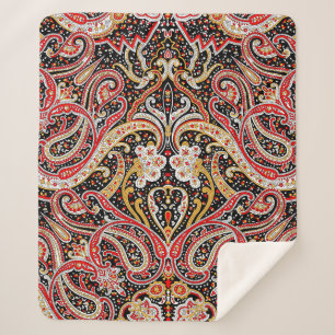 traditional indian paisley pattern sherpa blanket