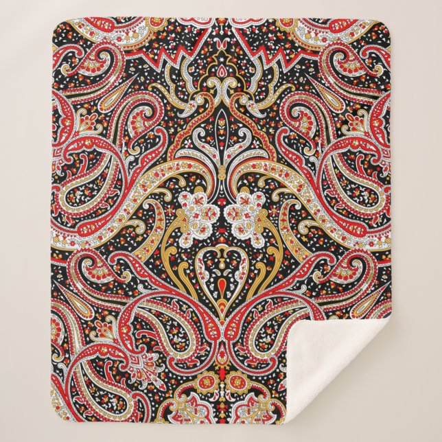 traditional indian paisley pattern sherpa blanket (Front)