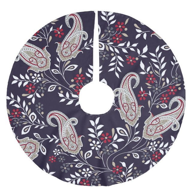 Traditional Indian paisley, seamless pattern. Brushed Polyester Tree Skirt (Front)