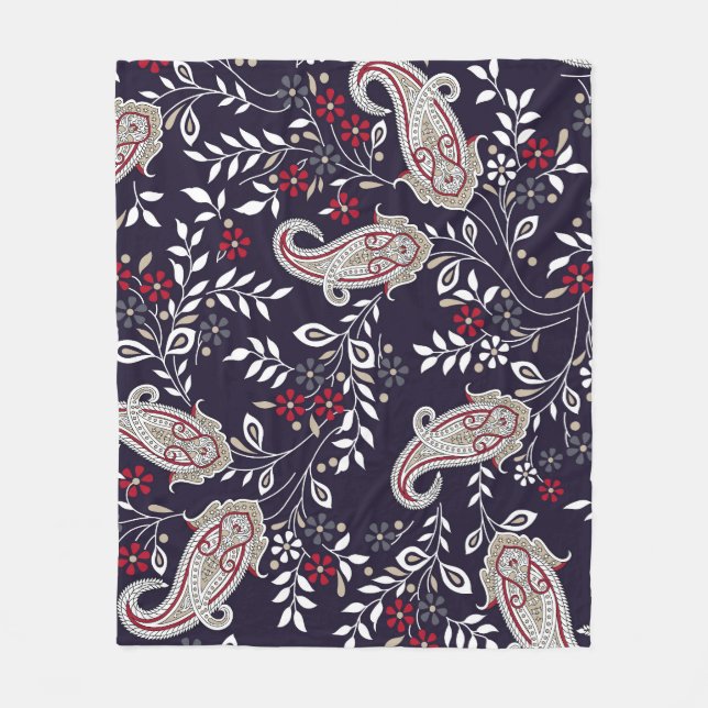 Traditional Indian paisley, seamless pattern. Fleece Blanket (Front)