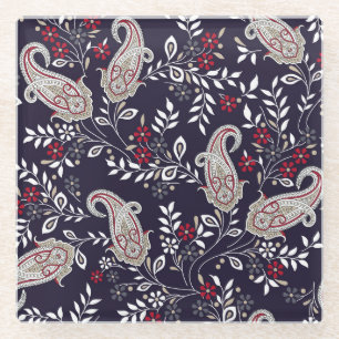 Traditional Indian paisley, seamless pattern. Glass Coaster