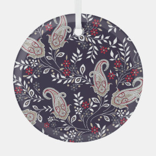 Traditional Indian paisley, seamless pattern. Glass Tree Decoration