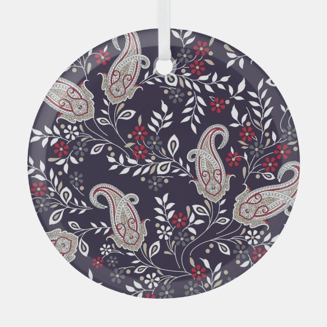 Traditional Indian paisley, seamless pattern. Glass Tree Decoration (Front)