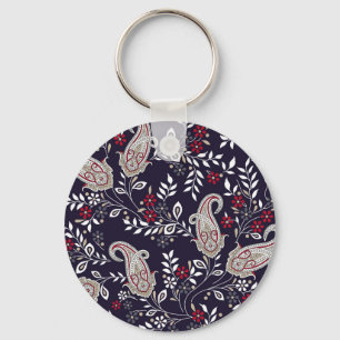 Traditional Indian paisley, seamless pattern. Key Ring