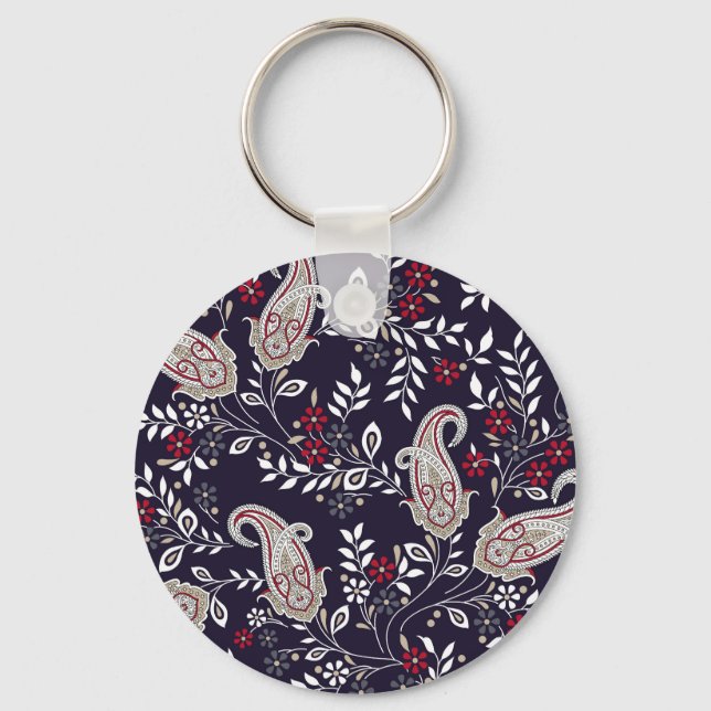 Traditional Indian paisley, seamless pattern. Key Ring (Front)