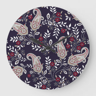 Traditional Indian paisley, seamless pattern. Large Clock