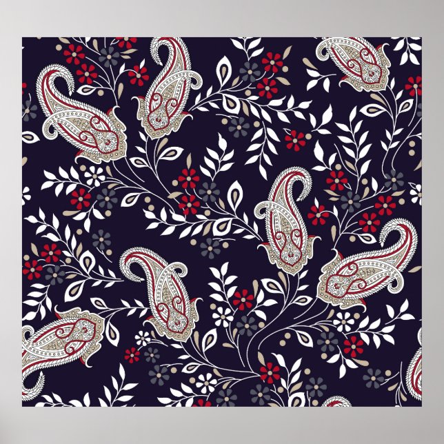 Traditional Indian paisley, seamless pattern. Poster (Front)