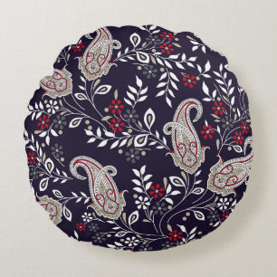 Traditional Indian paisley, seamless pattern. Round Cushion