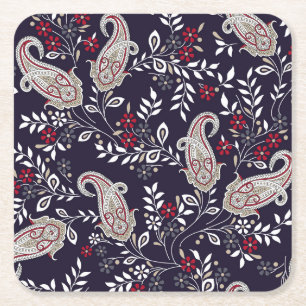 Traditional Indian paisley, seamless pattern. Square Paper Coaster