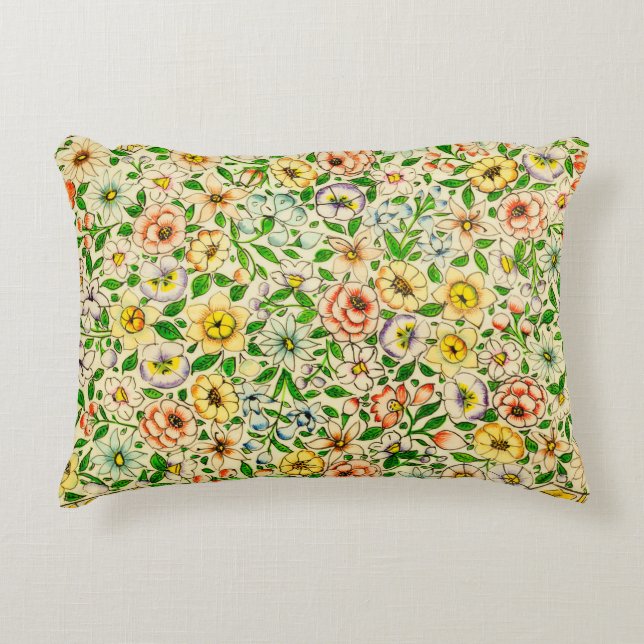 Traditional Indian Spring Floral Design Decorative Cushion (Front)