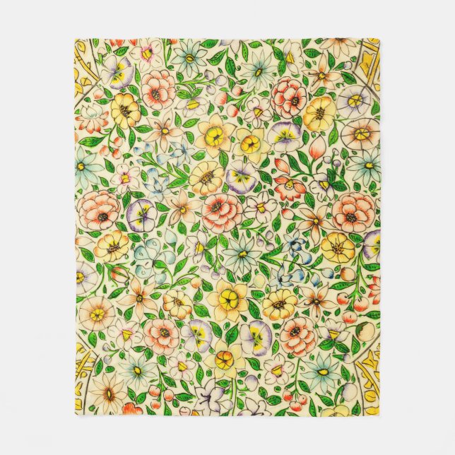 Traditional Indian Spring Floral Design Fleece Blanket (Front)